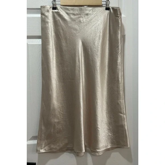 Vince Slip Midi Satin Skirt Size XL Ivory Off White Minimalist 90s Acetate - Picture 7 of 12